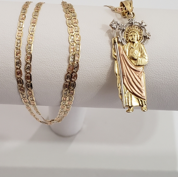 14K 3 Tone Gold Pendant and Gucci Chain - Picture 6 of 8